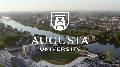 "Augusta University" written over an aerial photo of Augusta