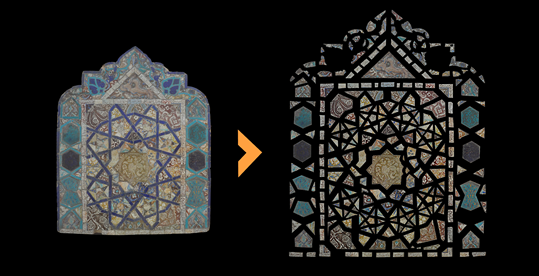 Decorative mosaic panel made from Persian luster tiles